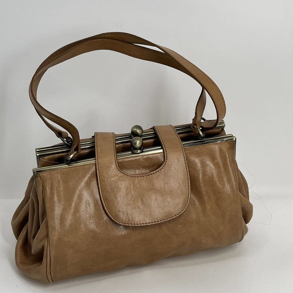 HOBO International Satchel Smooth Leather Two Kiss Locks Magnetic Close